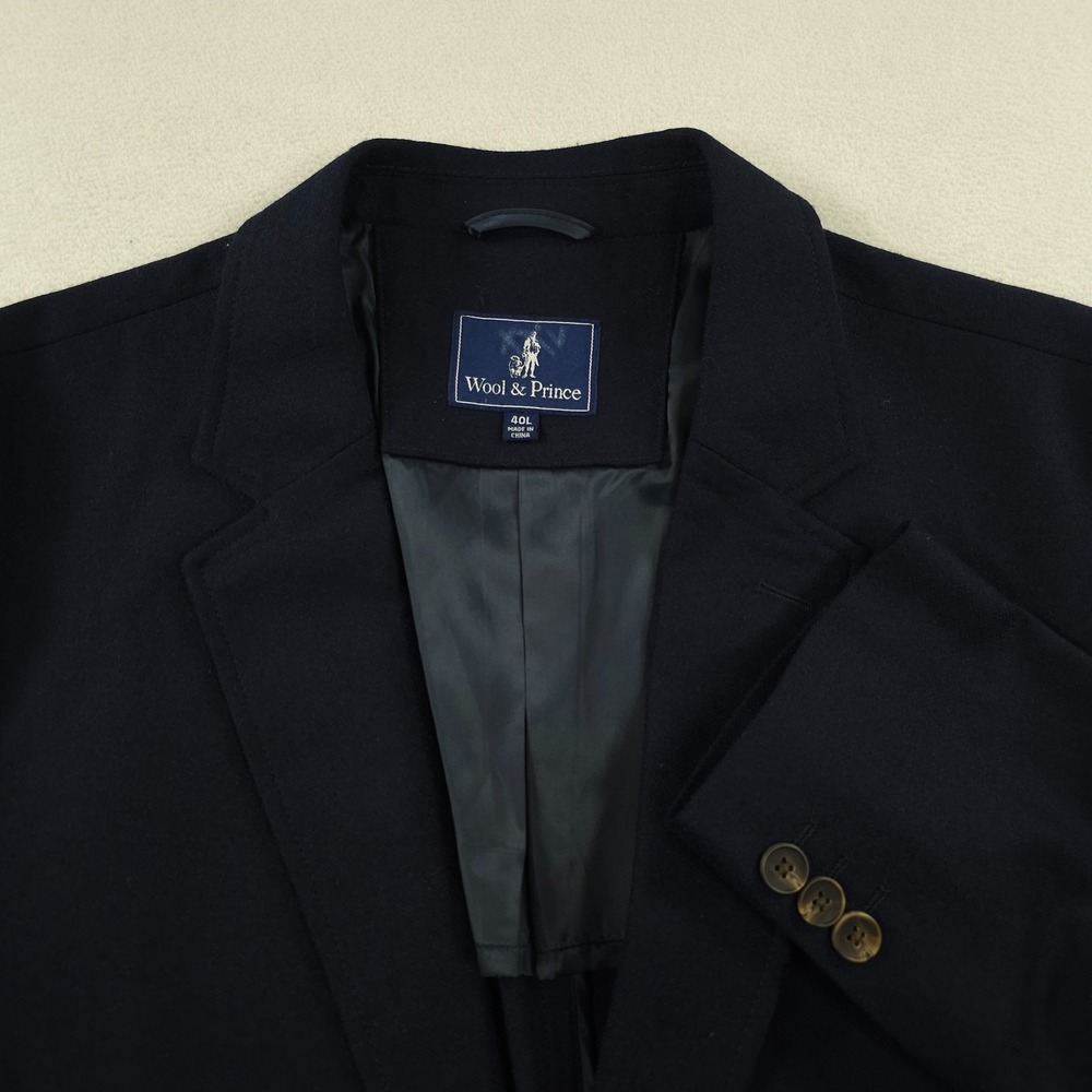 Woll & Prince Jacket Mens 40L Blue Tollegno 1900 Wool Blend Sport Coat Blazer